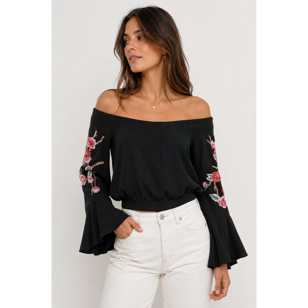 SEEK THE LABEL Floral Wide Sleeve Blouse Black Medium